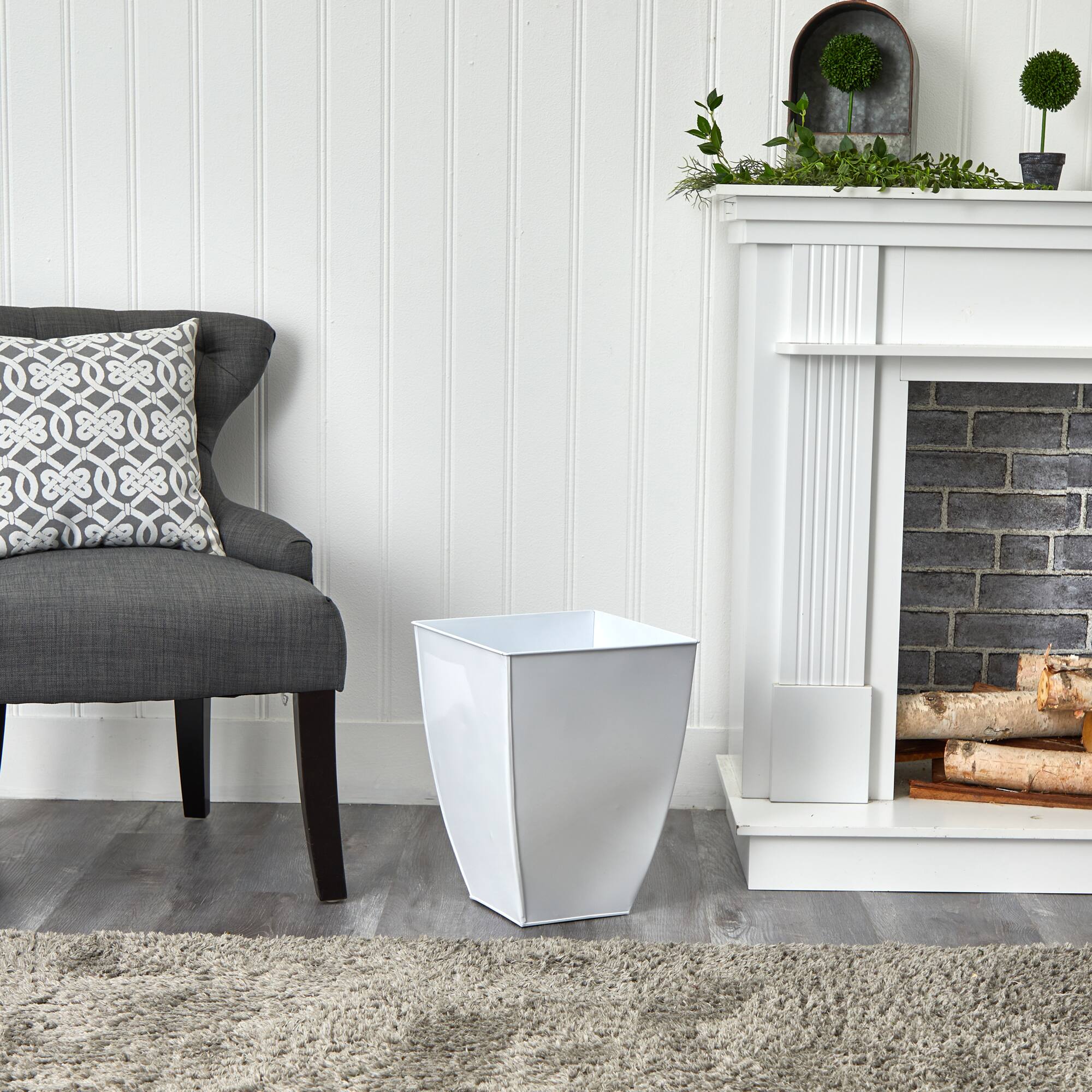 15" White Square Tin Planter